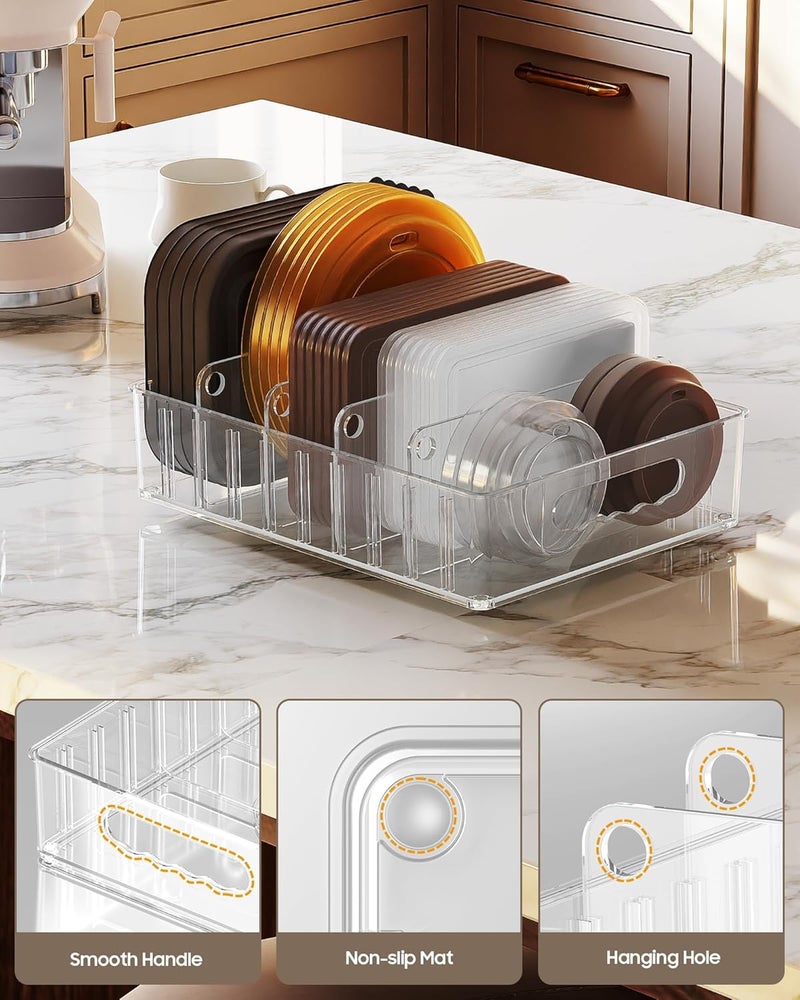 LYNG Lid Organizers Inside Cabinet, Clear Plastic Storage Lid Organizer With 4 Adjustable Dividers, Food Container Lid Organizer For Kitchen Pantry Blue - Image 3